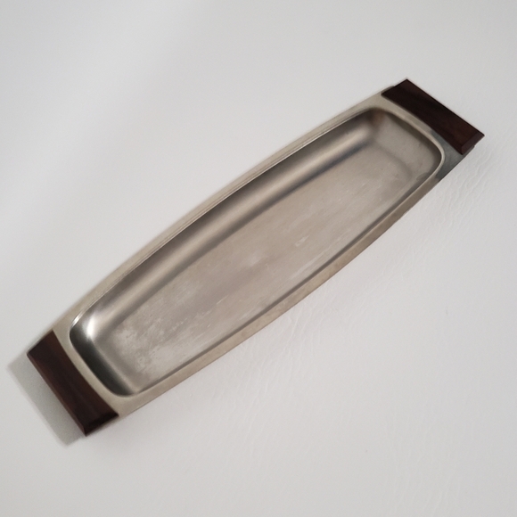 Mid-Century Stainless Steel Wood Handle Large Butter or Celery Dish - Picture 1 of 7
